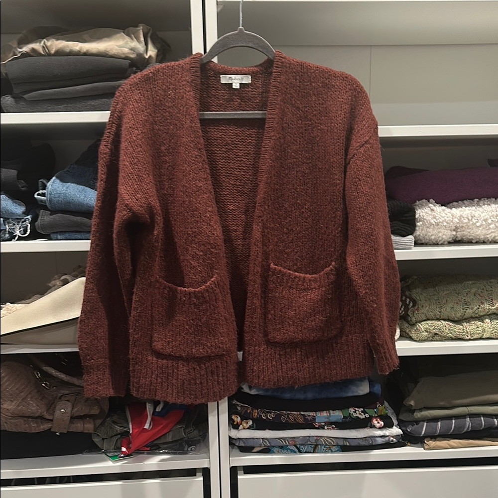 Madewell Brown Cardigan Sweater Cozy Knit Open Front